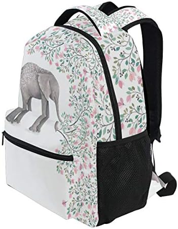 АЛАЗА Слон Со Цвеќиња Цветни Бели Стилски Голем Ранец Персонализиран лаптоп iPad Таблет Патување Училиште Торба Со Повеќе Џебови