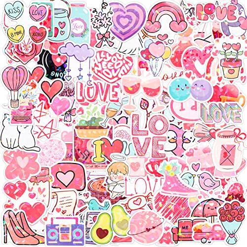 Konsait Glitter Love Heart Налепници за деца тинејџери, налепници за записи од 100 парчиња водоотпорни винилни налепници декларации