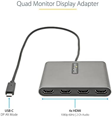 StarTech.com USB C до 4 HDMI Адаптер-Надворешен Видео &засилувач; Графичка Картичка-USB Тип-C До Quad HDMI Дисплеј Адаптер