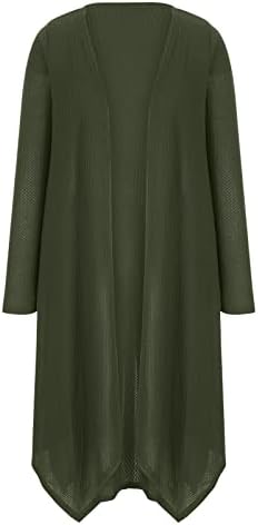 Долги кардигани за жени обични долги ракави вафли плетени лесни макси кардиган џемпери отворена предна палто за надворешна облека