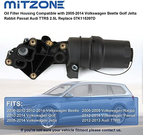Куќиште за филтрирање на нафта Mitzone компатибилно со 2005-2014 Volkswagen Beetle Golf Jetta Passat Passat Audi Ttrs 2.5L Заменете