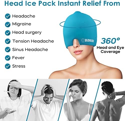 Buensueno 360 ° гел мраз Олеснување на главоболката за мигрена, ладна и топла терапија за повторно користење на капакот на капакот