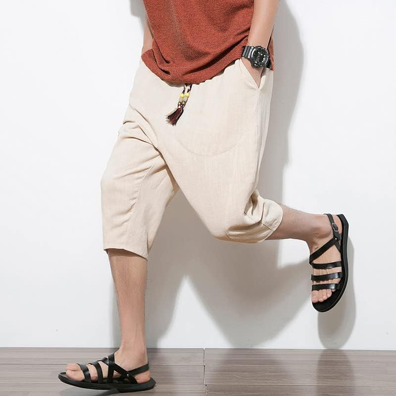 Шорцеви машка машка обична цврста боја памучна постелнина лесни удобни обични шорцеви исечени панталони