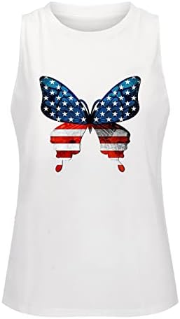 4-ти јули кошули резервоар за врвови за жени во САД знамето летни обични маички без ракави ленти за време на врвови за трчање