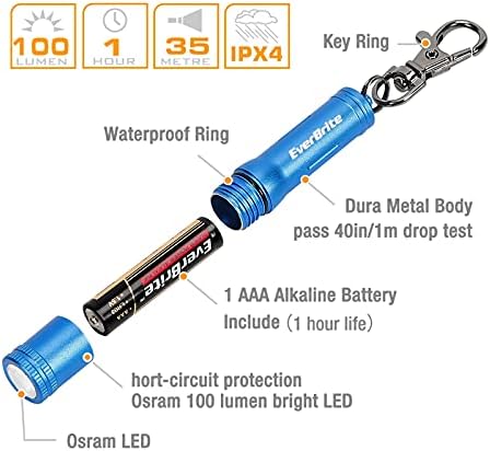 Everbrite Keychain LED фенерче мини светла клуч прстен преносен џебен факел за EDC, забави за забави, ноќно читање, кампување, прекин на електрична
