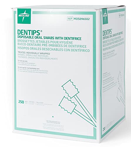 Medline Dentips за еднократна употреба орални брисеви, третирани со нане за возрасни, зелена, 250 брои