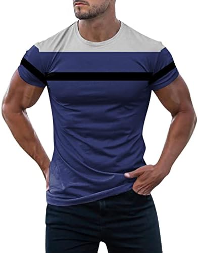 HDDK летни мажи v вратот кратки ракави маици во боја блок крпеница работа, врвна атлетска тренинг спорт, тенок фит маичка