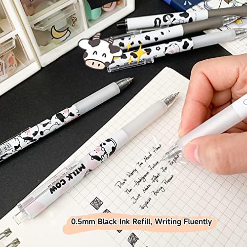 Симпатични пенкала, 12 парчиња крави печатени работи Забава каваи пенкала, 0,5 мм црно мастило пенкала фино точка мазна за пишување пенкала за