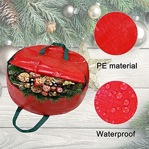 Торба За Складирање Божиќни Венци со Рачки, Водоотпорна Ткаенина Торба За Складирање Со Двоен Патент За Божиќни Венци, 30 инчен Контејнер