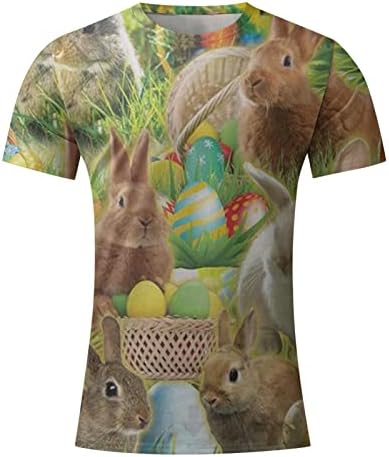 Велигденски кошули за мажи, симпатична зајаче зајак графичка маица Смешна буква печатени кошули О-врат Краток ракав врвови блузи