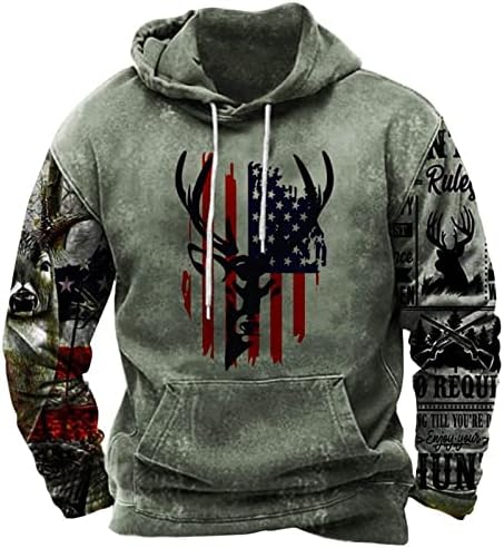 Машка кошула со качулка, американско знаме, печати со долги ракави, џемпер, гроздобер племенски племенски ацтек, графички качулки