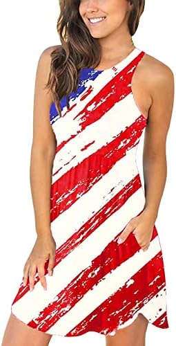 4 јули Летен Фустан За Жени Обичен Боемски Фустан Знаме На САД Лажичка Без Ракави Течен Мини Сарафан На Плажа