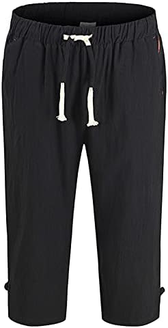 Мажите случајни кратки панталони за панталони плус големина влечење на половината цврста памучна постелнина седум поени пантолони