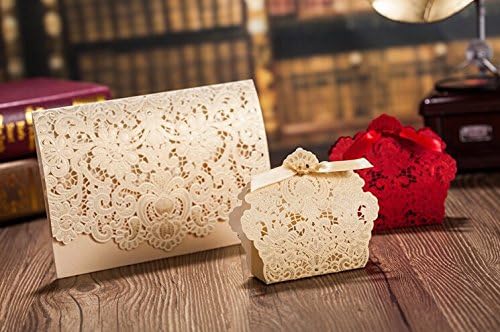 SAITEC 25 парчиња свадбени украси за свадбени шампањски чипка чипка шуплива кутија за бонбони за подароци за свадбени фаворити SIT002C