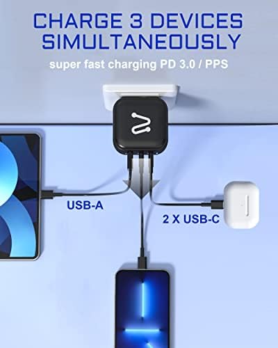USB C Wallиден полнач, Aergiatech 65W PD3.0 GAN PPS QC3.0 Тип Ц за брзо полнење Адаптер за напојување со 3PORT Блок за полнач за 3Pore