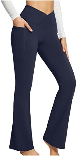 Обични панталони за јога за подигање за жени меки високи половини со трепет тренерски хеланки Палацо работа атлетски широки панталони