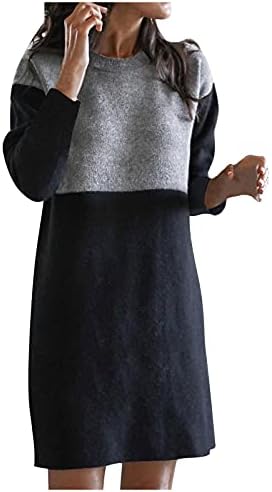 Женска мода зимска лабава шевовечка боја пулвер џемпер фустан празнични фустани