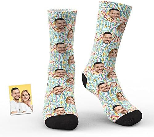 Прилагодени Чорапи За Лице, Персонализирани Чорапи со 2 Фотографии Апстрактни Смешни Чорапи На Екипажот За Мажи Жени Подароци