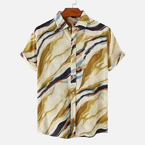 Венкомг1 машка боја блок Хавајска кошула, уметнички акварел печатено копче надолу со кошула со кратки ракави обична блуза