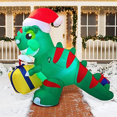 Christmasоидоми 6 метри Диносаурус Божиќна надувување декорација, Дино Божиќ на надувување со вградени LED диоди крева надувување за Божиќна забава,