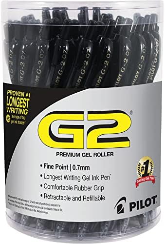 Pilot® G2 пенкало за мастило со мастило, фино точка, 0,7 мм, црно барел, црно мастило, пакет од 36 пенкала
