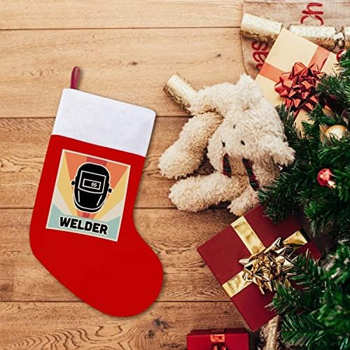 Американски заварувач Божиќни чорапи Црвен кадифе со бела бонбони торба Божиќни украси и додаток на семејна забава