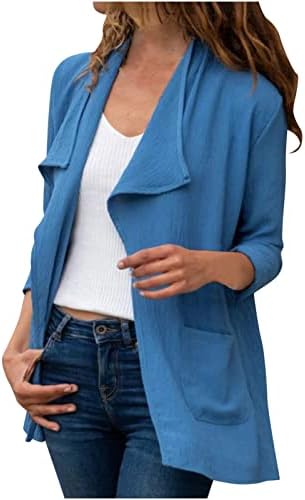 Longенски долги ракави, кардиган, обична лесна лесна предна јакна со џеб лабава вклопена точна блуза