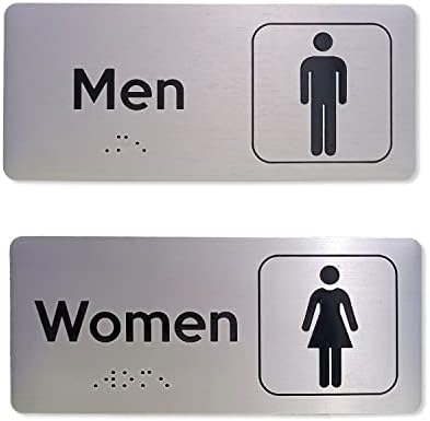 Машки и женски знаци за тоалети со Braille, 7 W x 3 H, знаци за бања со двострана лента за пена за канцеларија или деловна бања и тоалетна