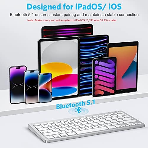 Еметок За iPad Тастатура [Алуминиумска Основа, Голема Тастатура, Полнење], Пренослив Bluetooth 5.1 Тастатура За iPad 10-ти/9-ти/8-ми, iPad