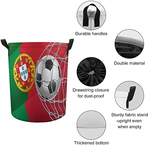 Португалија Знаме Фудбал Гоа Тркалезна Торба За Перење Водоотпорна Пречка за Складирање Со Капак И Рачка За Врвки