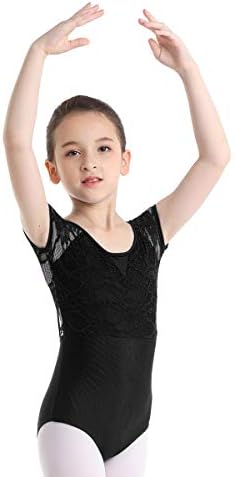 Freebily Девојки девојки Флорална чипка Боути во облик на балетски танц Леотард кратки ракави гимнастика атлетски спортови врвови