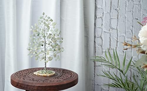 Зелено жад Чакра дрво на животот - Кристално дрво за позитивна енергија, база на парчиња геодети, рачно изработени скапоцени камења - декор на Фенг Шуи, жица пари од ?