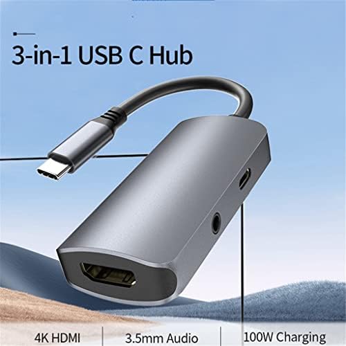 LHLLHL 3-во-1 USB C Hub USB Type C до докинг станица со 4K 30Hz, 3,5 mm аудио, PD 100W за паметни уреди