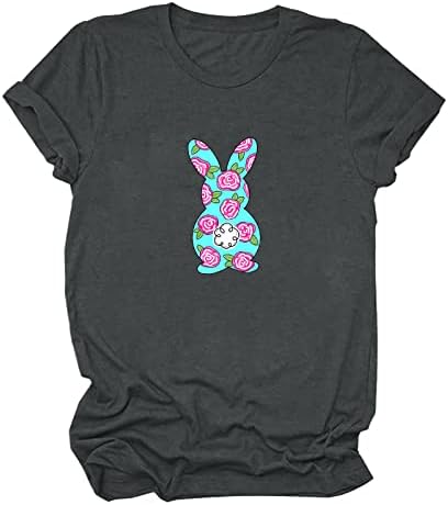 Велигденска кошула женски кратки ракави врвови смешни печатени маица лабава обична маичка со тркала со тркала од вратот и кошули