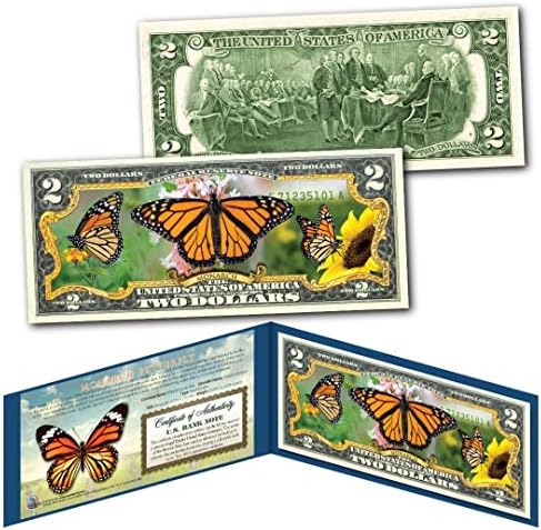Монарх Пеперутка Лаки Нециркулираше Сметка Од Два Долари Специјално Издание Колекционерски Држач За Дисплеј и Сертификат