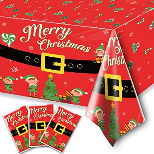 Елф за Божиќни чаршафи, 3 парчиња водоотпорни пластични капаци на пластични маса, Среќен Божиќен правоаголник за правоаголник за 2022 година