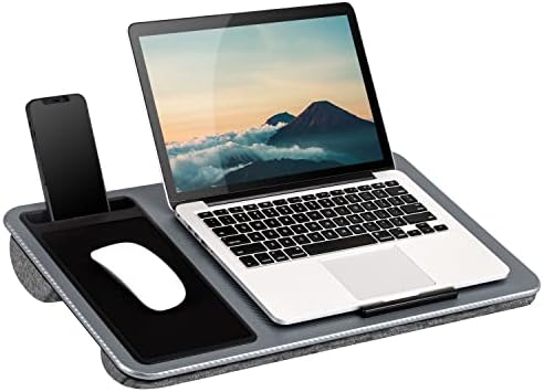 Лапгеар за домашна канцеларија скут - лева рака - со подлога на глувчето, полиња за уреди и држач за телефон - Сребрен јаглерод - се вклопува до лаптопите до 15,6 инчи - С