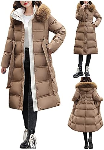 Качулка руно линии палта жени тенка цврста надворешна облека со џебови со појас зимска средна должина згусне замрзнувач јакна жени жени