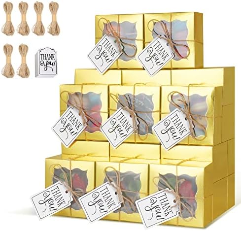 Кутии за златни пекари Kposiya 120 парчиња со кутии за колачиња со прозорец 4x4x2,5 инчи кутии за кутии за кутии за подароци од хартија