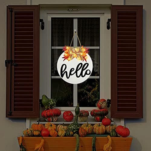 Турнмеон Денот на благодарноста есенски венец за декорација на влезната врата добредојде здраво знак со LED жица светла јавор остава дрвен