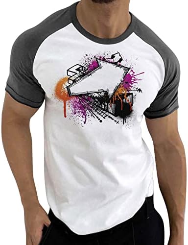 XXBR летни маици со краток ракав за мажи, во боја блок улична графичка печатење o вратот на врвови на маичка за вежбање