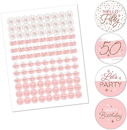 Голема точка на среќата 50 -ти розово розово злато роденден - среќна роденденска забава налепници за бонбони - етикети се вклопуваат
