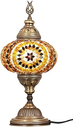 Деммекс Турски марокански мозаик маса кревет покрај ноќната ламба, тифани стил шарен рачно изработено стакло мозаици табела за ламба, 6,5