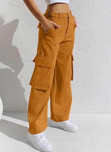 Оценка товарни панталони жени обични лабави високи половини со права нозе панталони со џебови