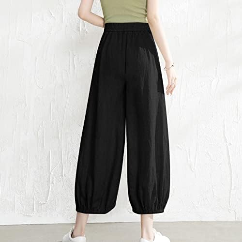 Etkia плус големина женски панталони обични жени обични панталони со високи половини панталони со џеб лабави цврсти панталони