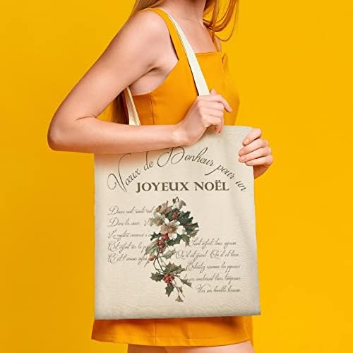 Wengbeauty Canvas Tote Bag Joyeux noel рамо торба за еднократно намирници за купување кеси за купување на плажа за ручек за ручек