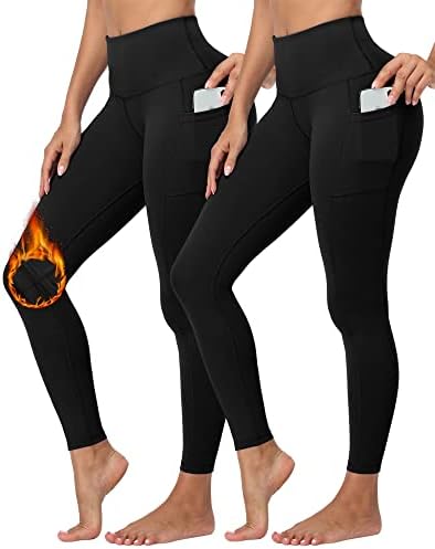 ВУАРЕ 2 Спакувајте Женски Хеланки Обложени Со Руно Со Џебови, Зимски Топли Облоги За Вежбање Јога Панталони Со Висок Струк Термални