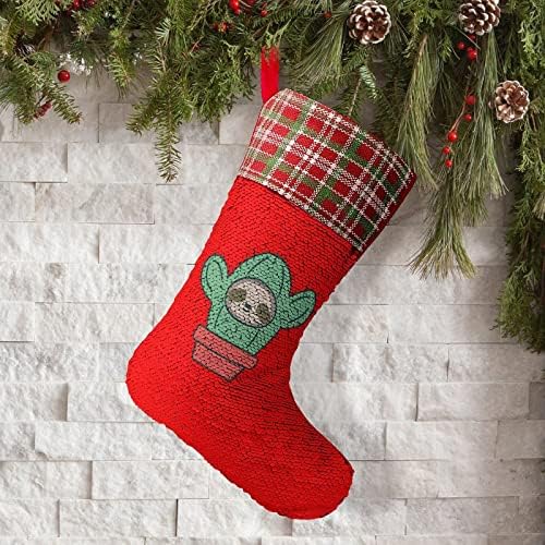 Смешно мрзливо кактус Секвен Божиќ за Божиќни празници Реверзибилни бои Промена на магичен фонд за Божиќно дрво камин виси чорапи
