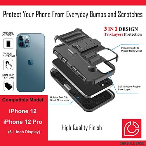 Случај охајо Компатибилен Со iPhone 12 Pro [Заштита Од Воено Одделение Отпорна На Удари Тешка Футрола За Футрола Заштитна Црна Обвивка]