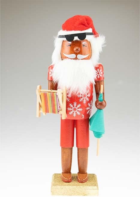 Умен креации Дедо Мраз на плажа 14 инчи Традиционален дрвен оревчер, празничен Божиќен декор за полици и табели